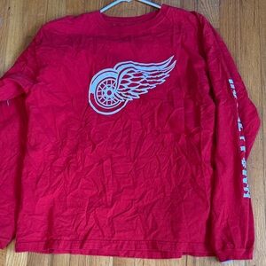 NHL Red Long Sleeve Shirt with White Winged Wheel Graphic